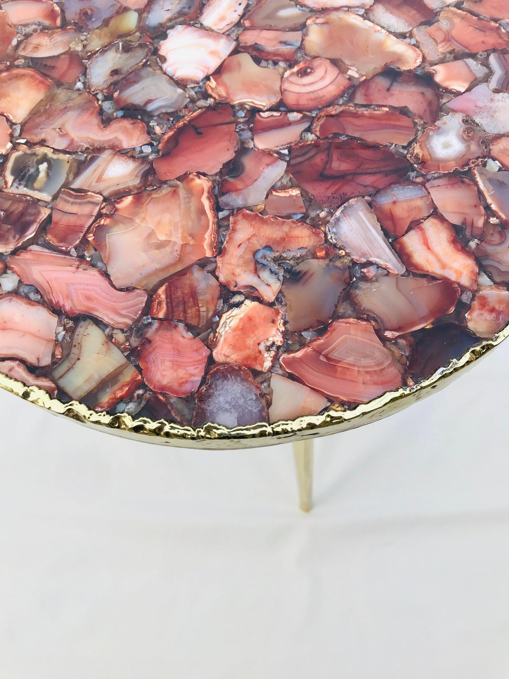 Red Agate Round Edge Side Coffee Table