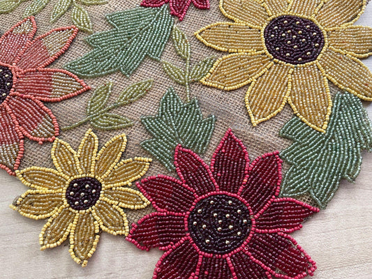 Red and Gold Floral Spring Beaded Table Runner - MAIA HOMES