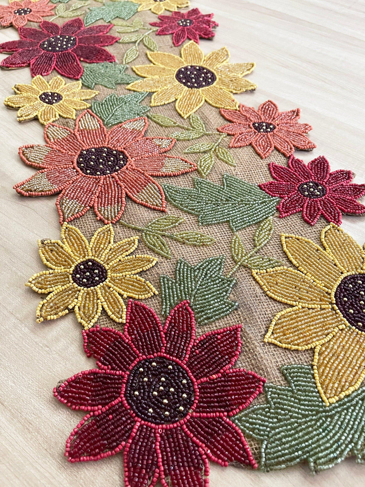 Red and Gold Floral Spring Beaded Table Runner