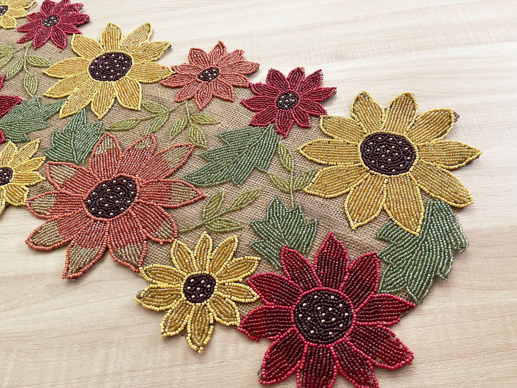 Red and Gold Floral Spring Beaded Table Runner