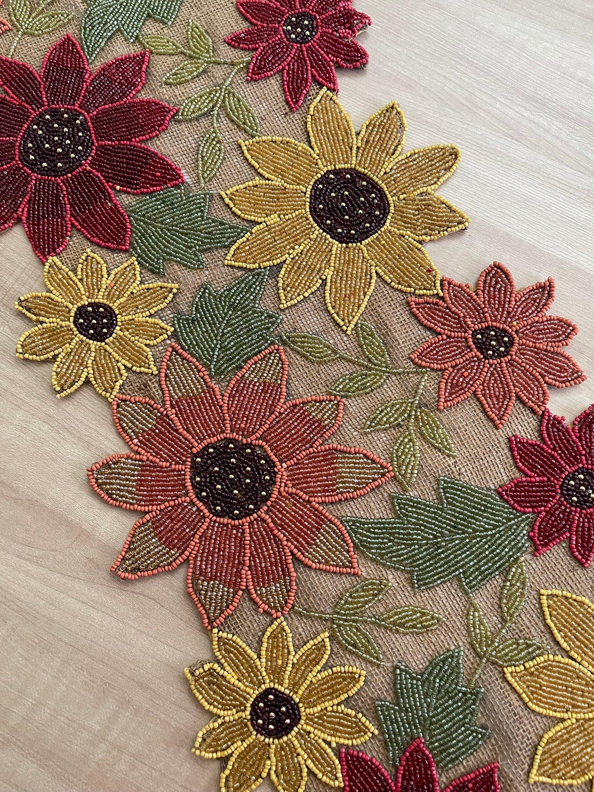 Red and Gold Floral Spring Beaded Table Runner