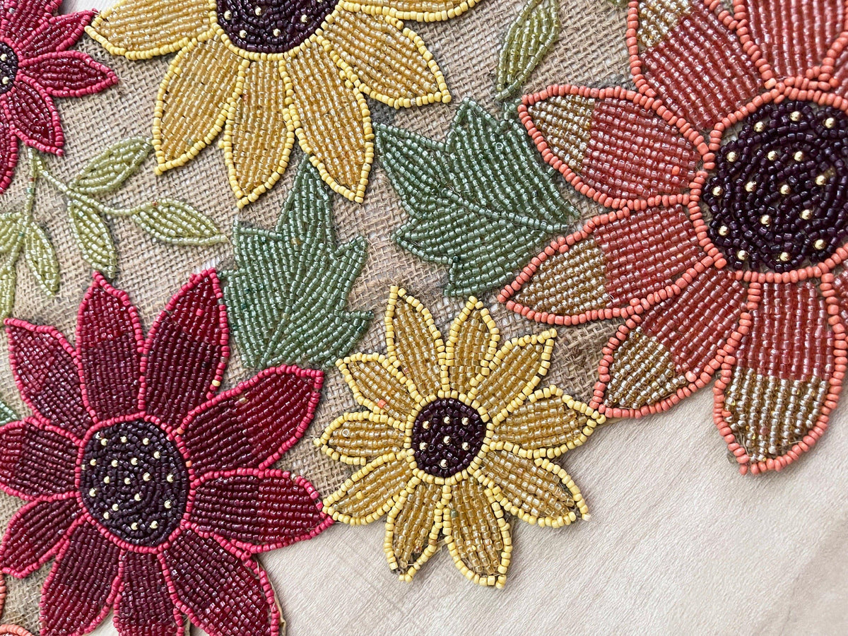 Red and Gold Floral Spring Beaded Table Runner