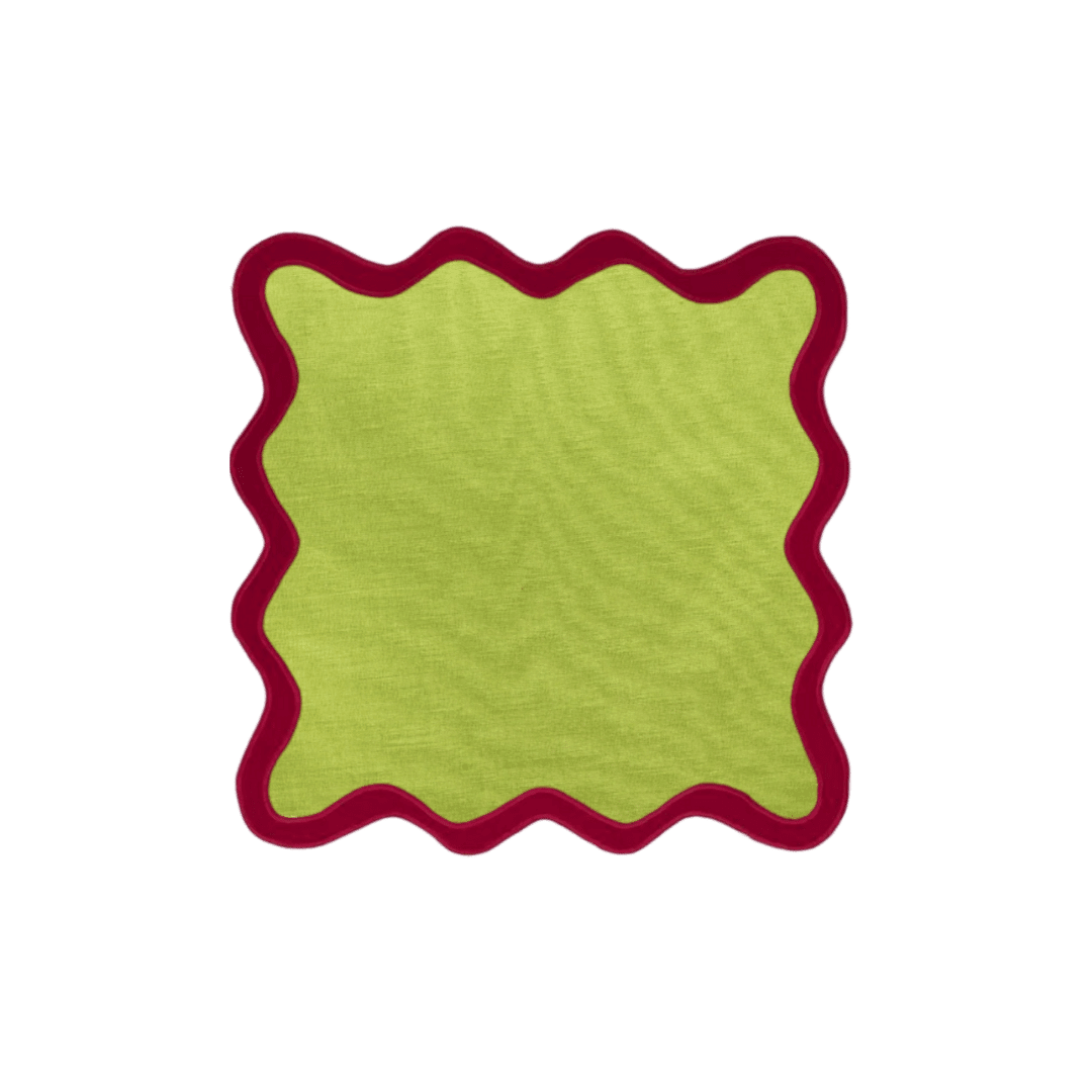 Red and Lime Green Scallop 100% Linen Square Placemat