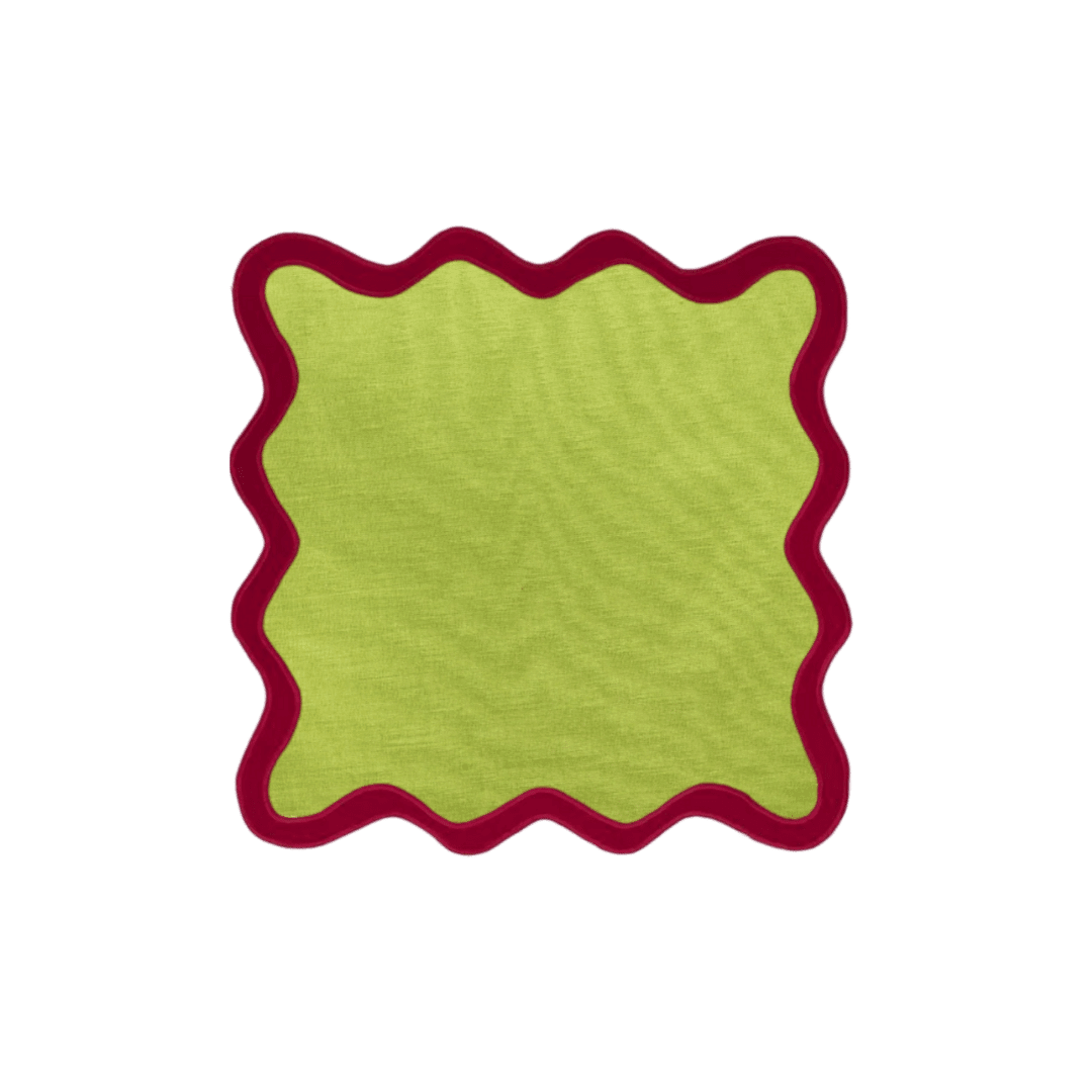 Red and Lime Green Scallop 100% Linen Square Placemat - MAIA HOMES