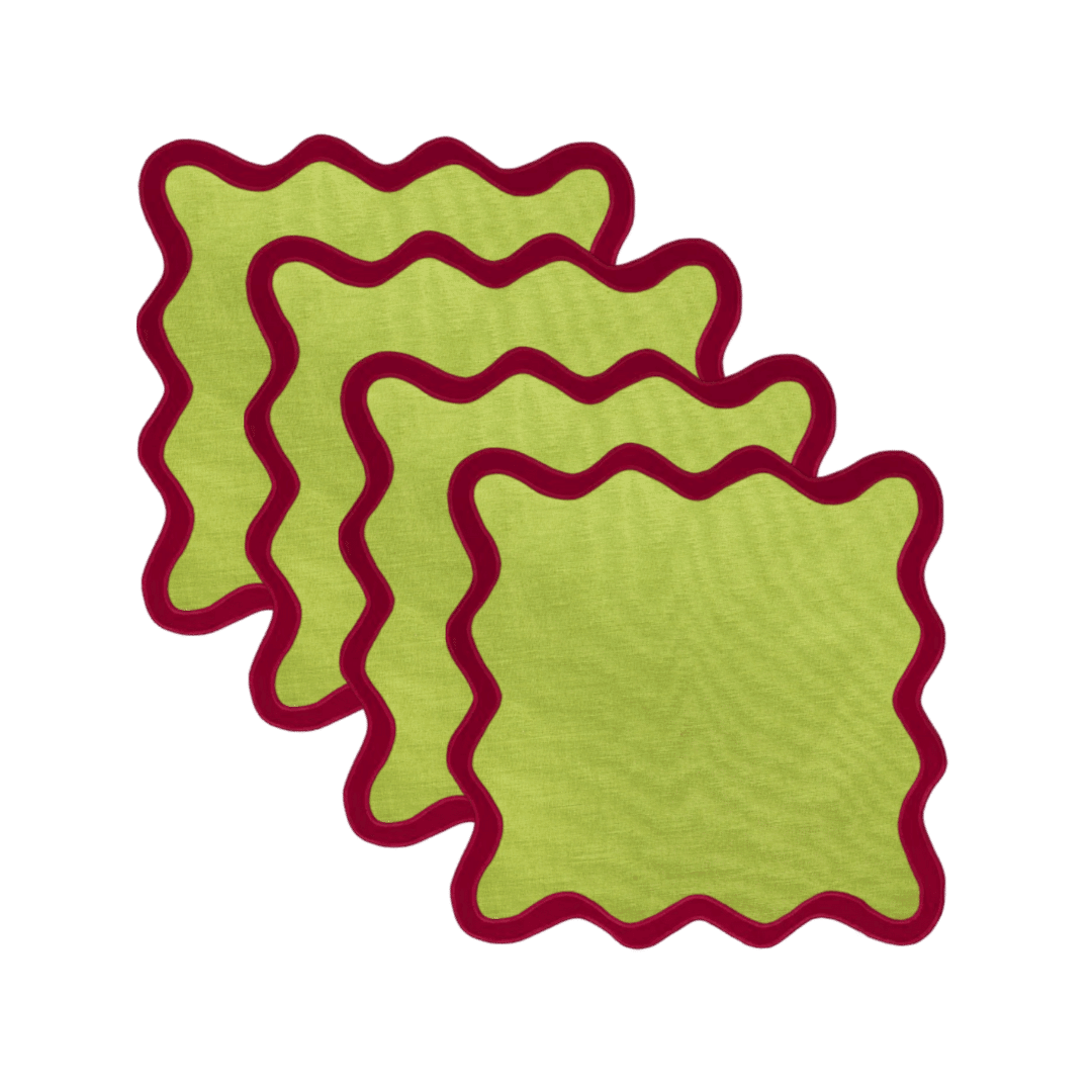 Red and Lime Green Scallop 100% Linen Square Placemat - MAIA HOMES