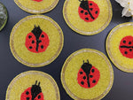 Red and Yellow Lady Bug Beaded Coasters - Set of 6