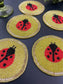 Red and Yellow Lady Bug Beaded Coasters - Set of 6