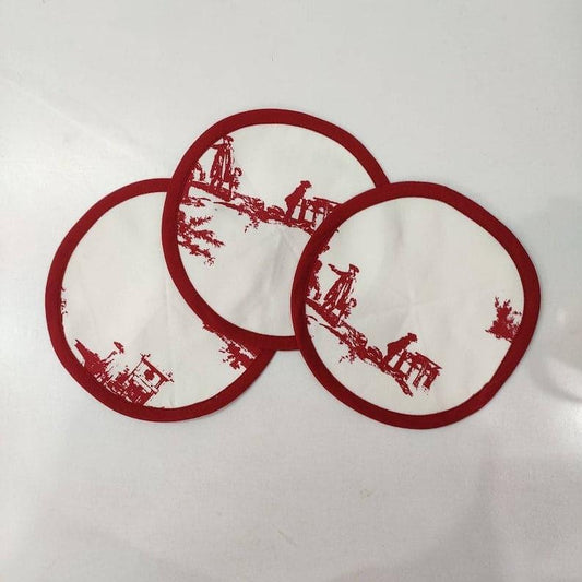 Red Chinoiserie Inspired Round Cotton Placemats