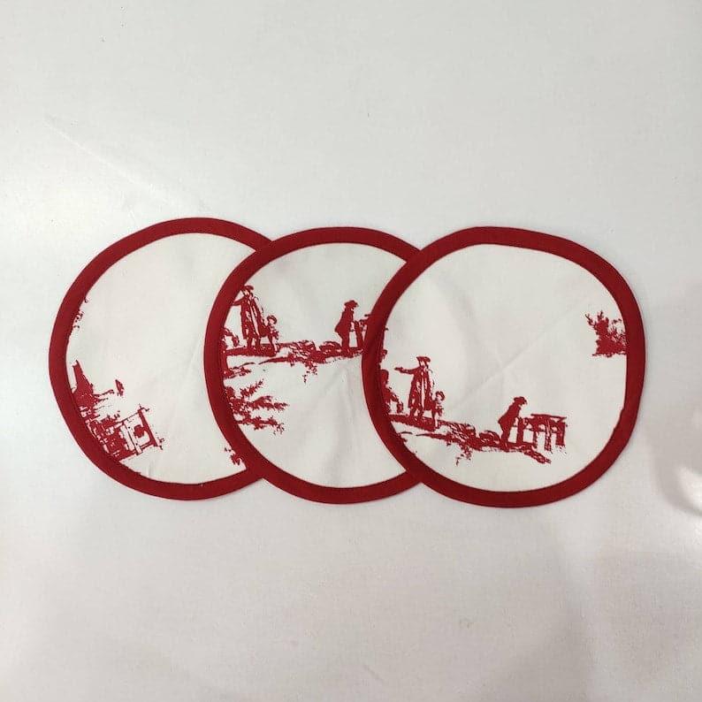 Red Chinoiserie Inspired Round Cotton Placemats