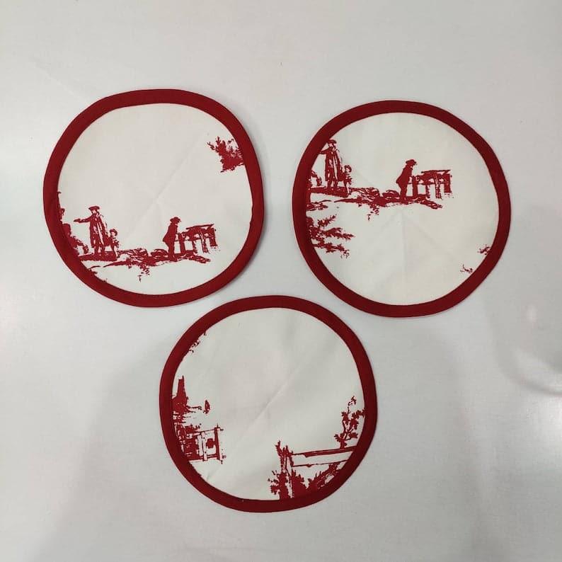 Red Chinoiserie Inspired Round Cotton Placemats