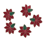 Red Christmas Blossom Beaded Coasters - Set of 6