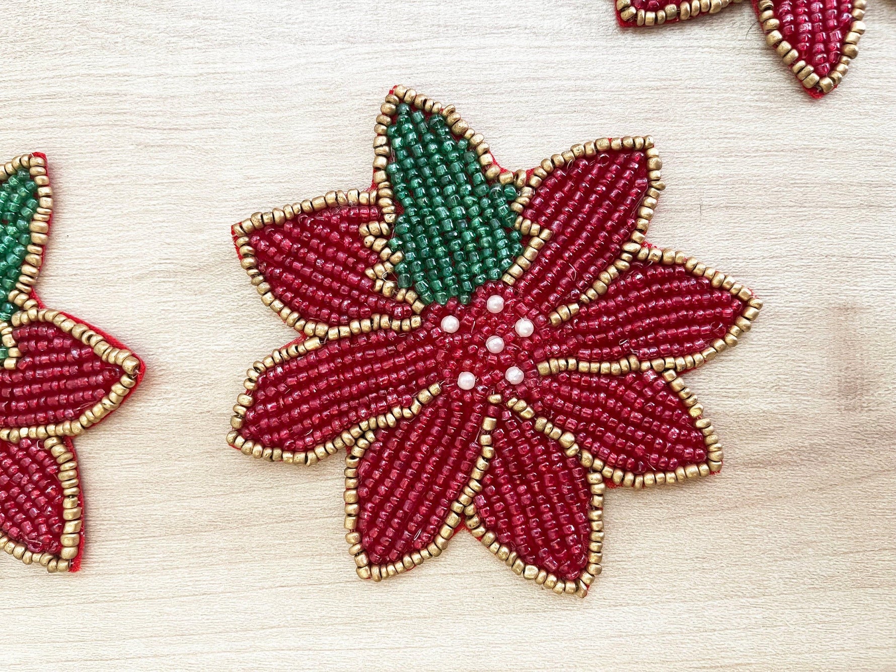 Red Christmas Blossom Beaded Coasters - Set of 6