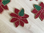 Red Christmas Blossom Beaded Coasters - Set of 6