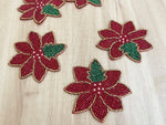 Red Christmas Blossom Beaded Coasters - Set of 6