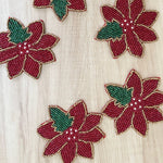 Red Christmas Blossom Beaded Coasters - Set of 6