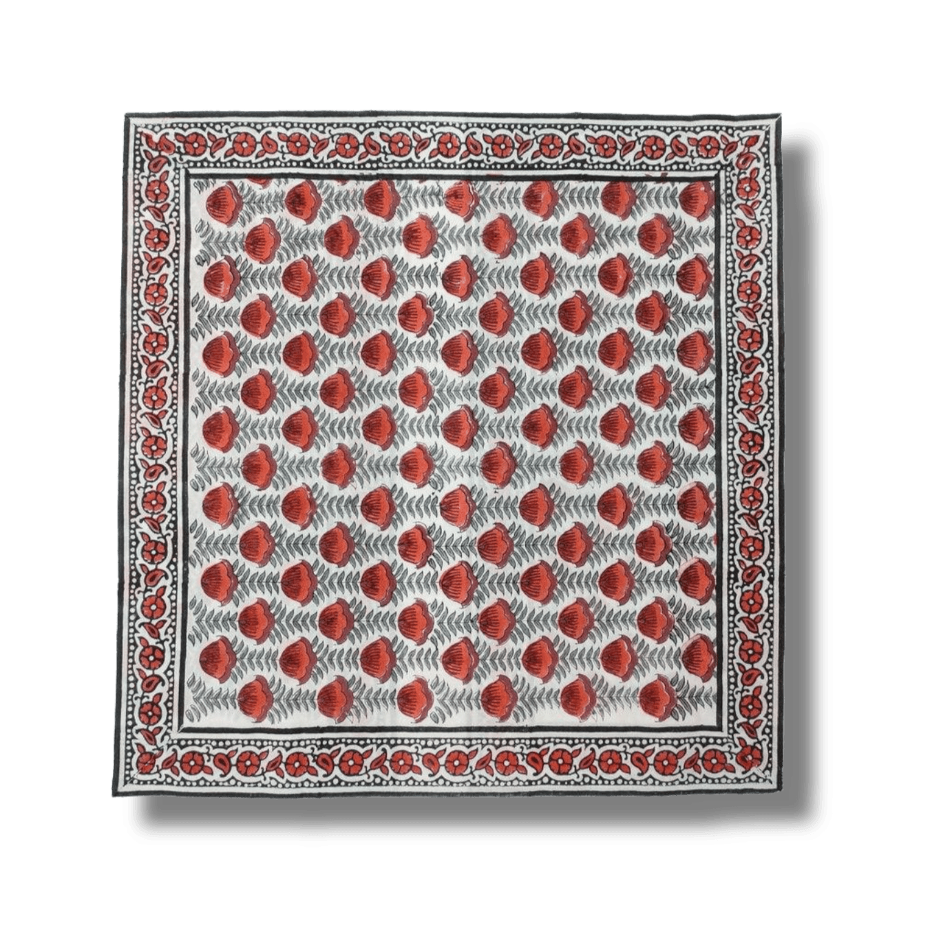 Red Floral Hand Block Printed Cotton Napkins - MAIA HOMES