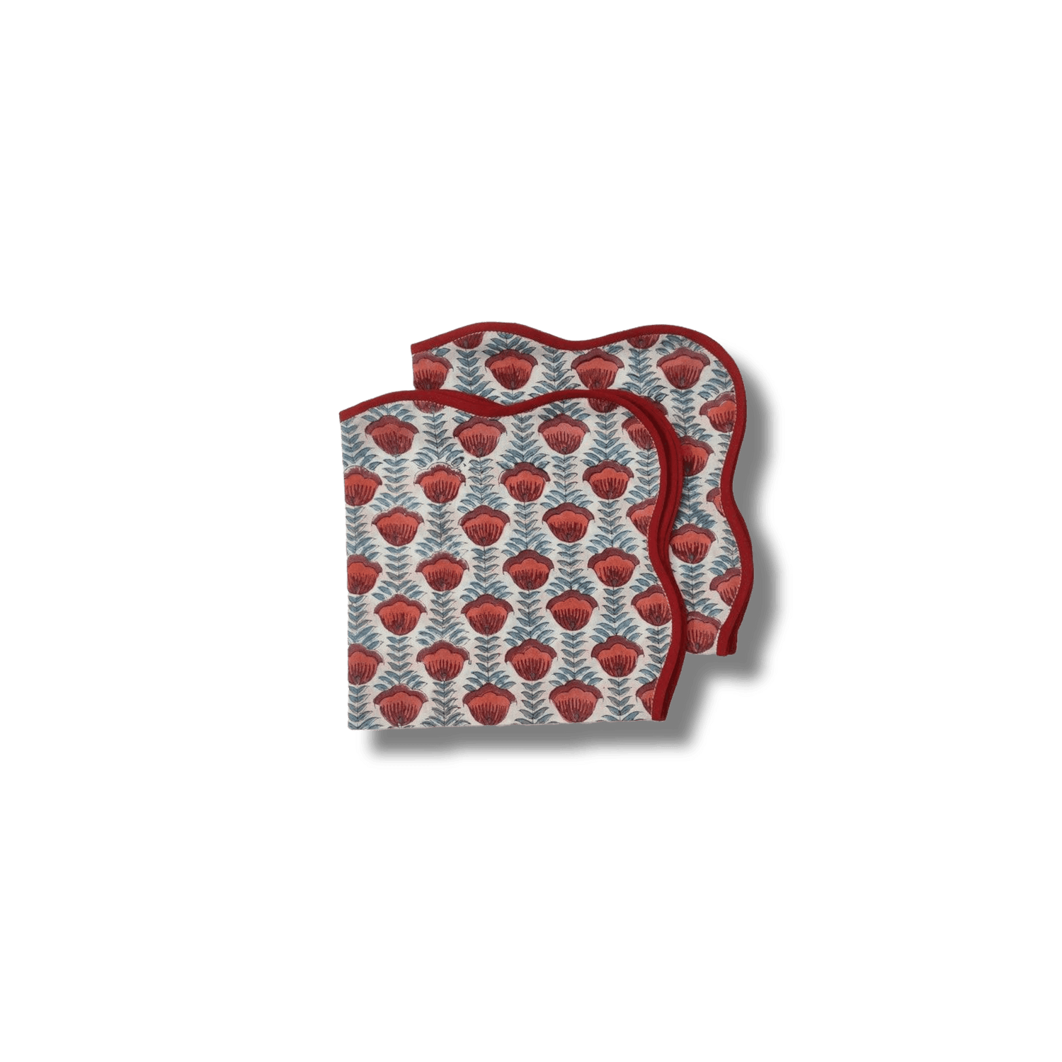 Red Floral Hand Block Printed Cotton Napkins