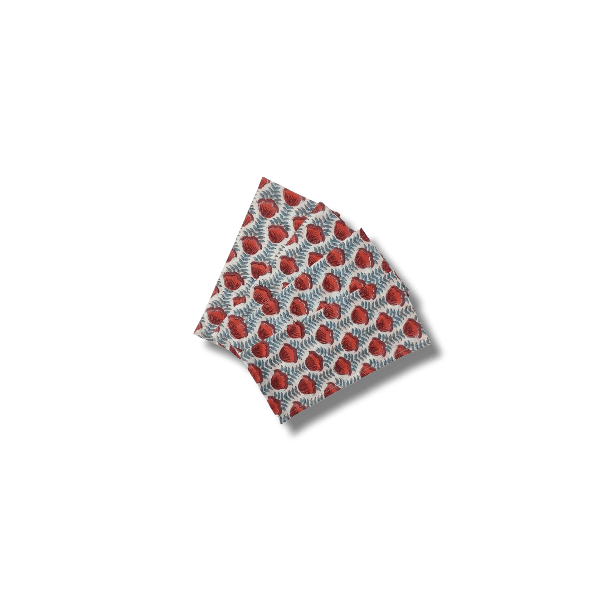 Red Floral Hand Block Printed Cotton Napkins - MAIA HOMES