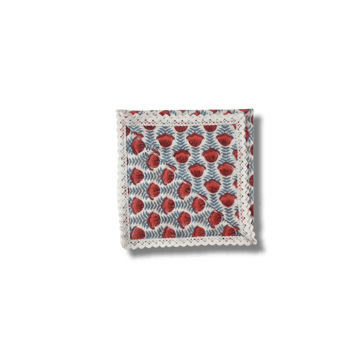 Red Floral Hand Block Printed Cotton Napkins