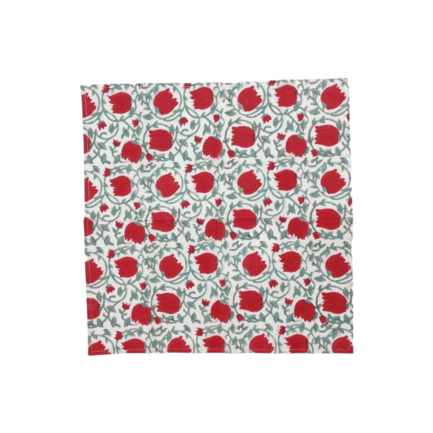 Red Floral Indian Block Print Cotton Napkins