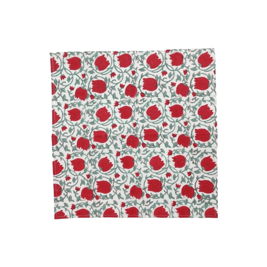 Red Floral Indian Block Print Cotton Napkins - MAIA HOMES