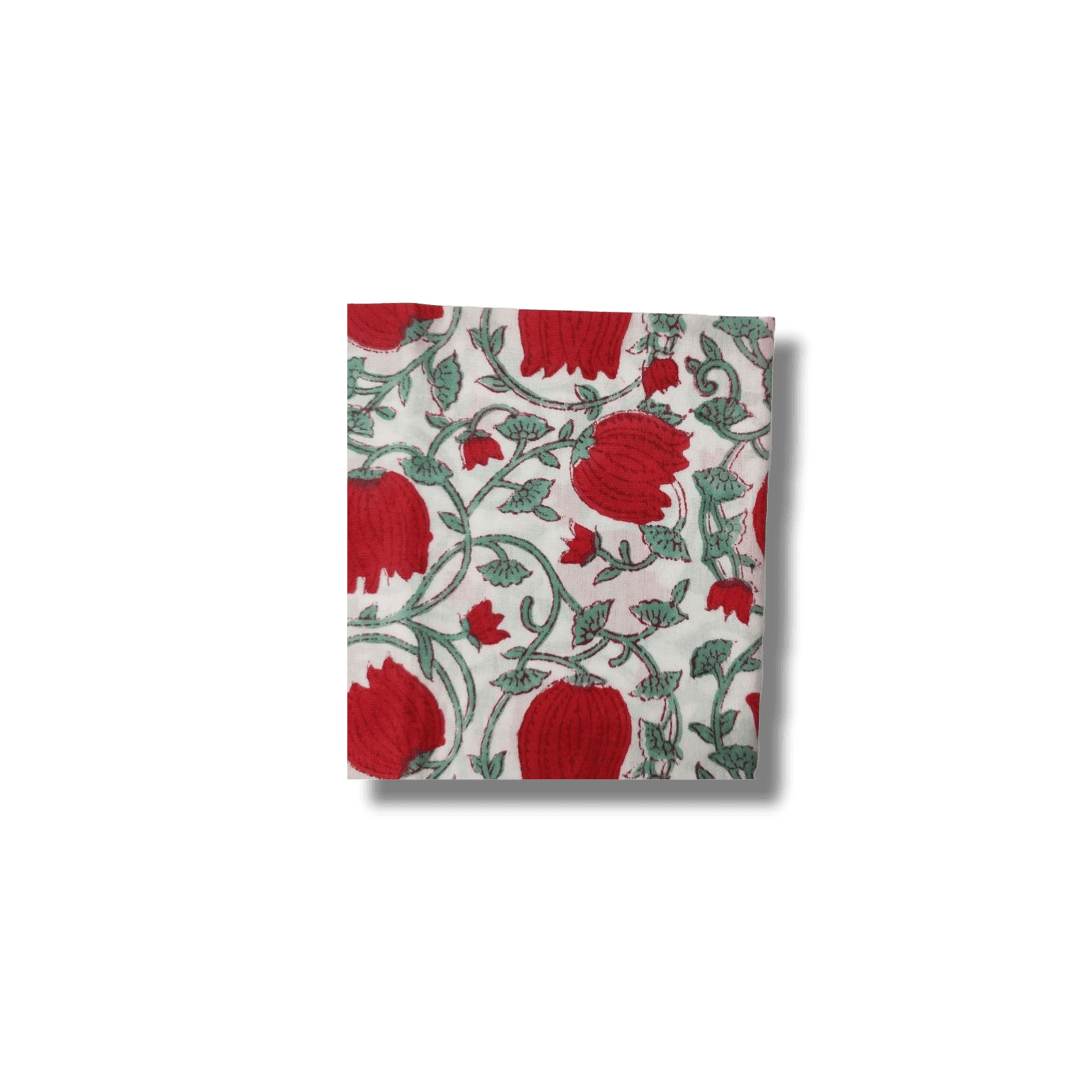 Red Floral Indian Block Print Scalloped Cotton Napkins