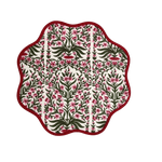 Red Floral Scalloped Cotton Round Placemats