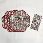 Red Floral Scalloped Cotton Round Placemats