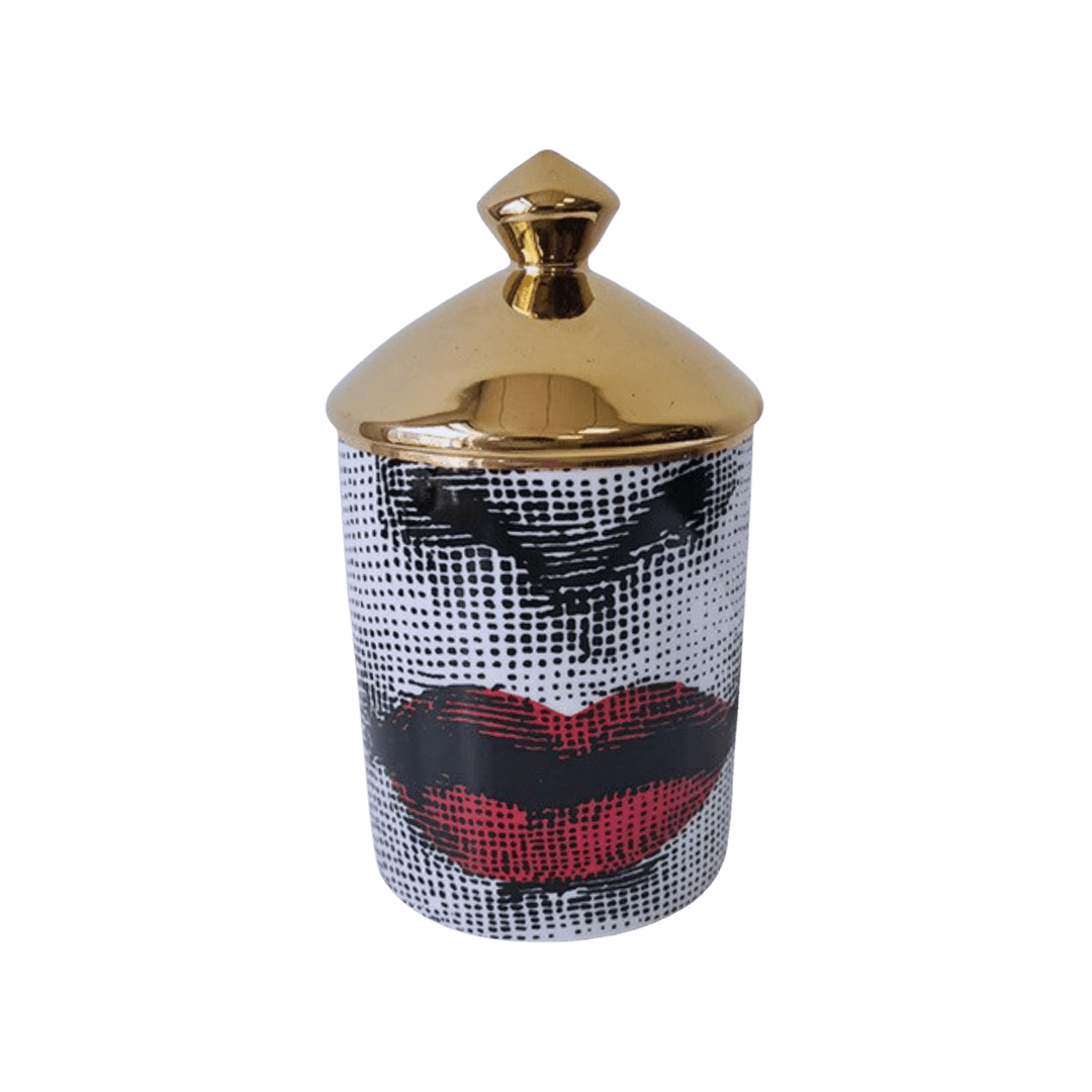 Red Lip Ceramic Aromatherapy Candle Jar with Gold Lid - MAIA HOMES