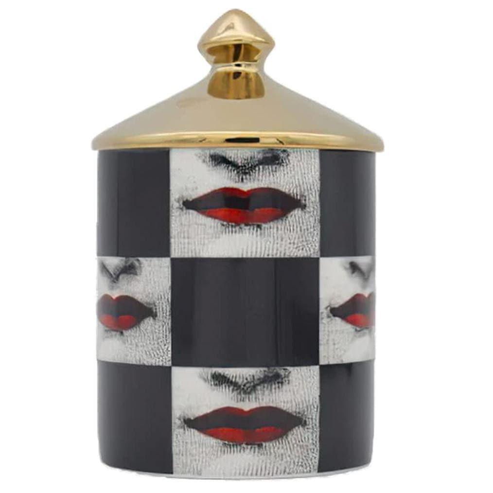 Red Lips Lina Cavalieri Ceramic Aromatherapy Candle Jar with Lid - MAIA HOMES