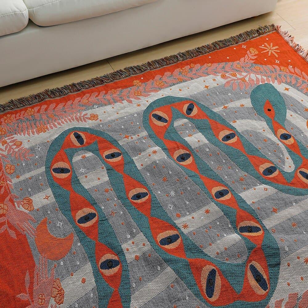 Red Magic Eye Snake Tapestry with Fringes