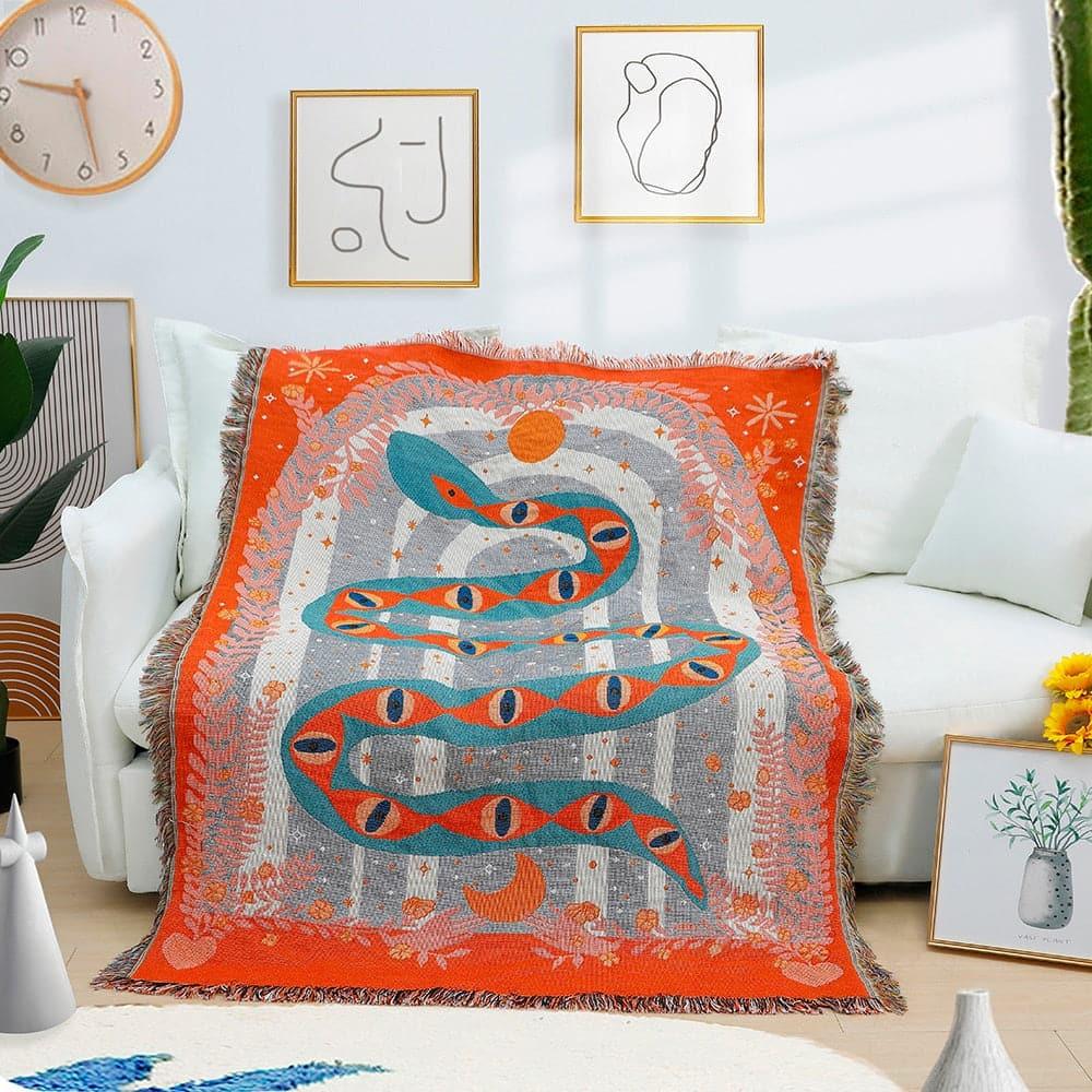 Red Magic Eye Snake Tapestry with Fringes