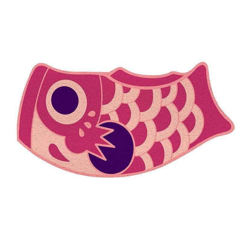 Red Oriental Fish Door Mat Pink 14.6" x 27.6" (37 x 70 cm)