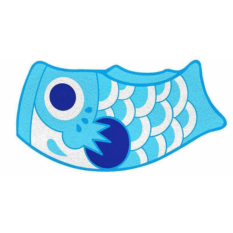 Red Oriental Fish Door Mat Blue 14.6" x 27.6" (37 x 70 cm)