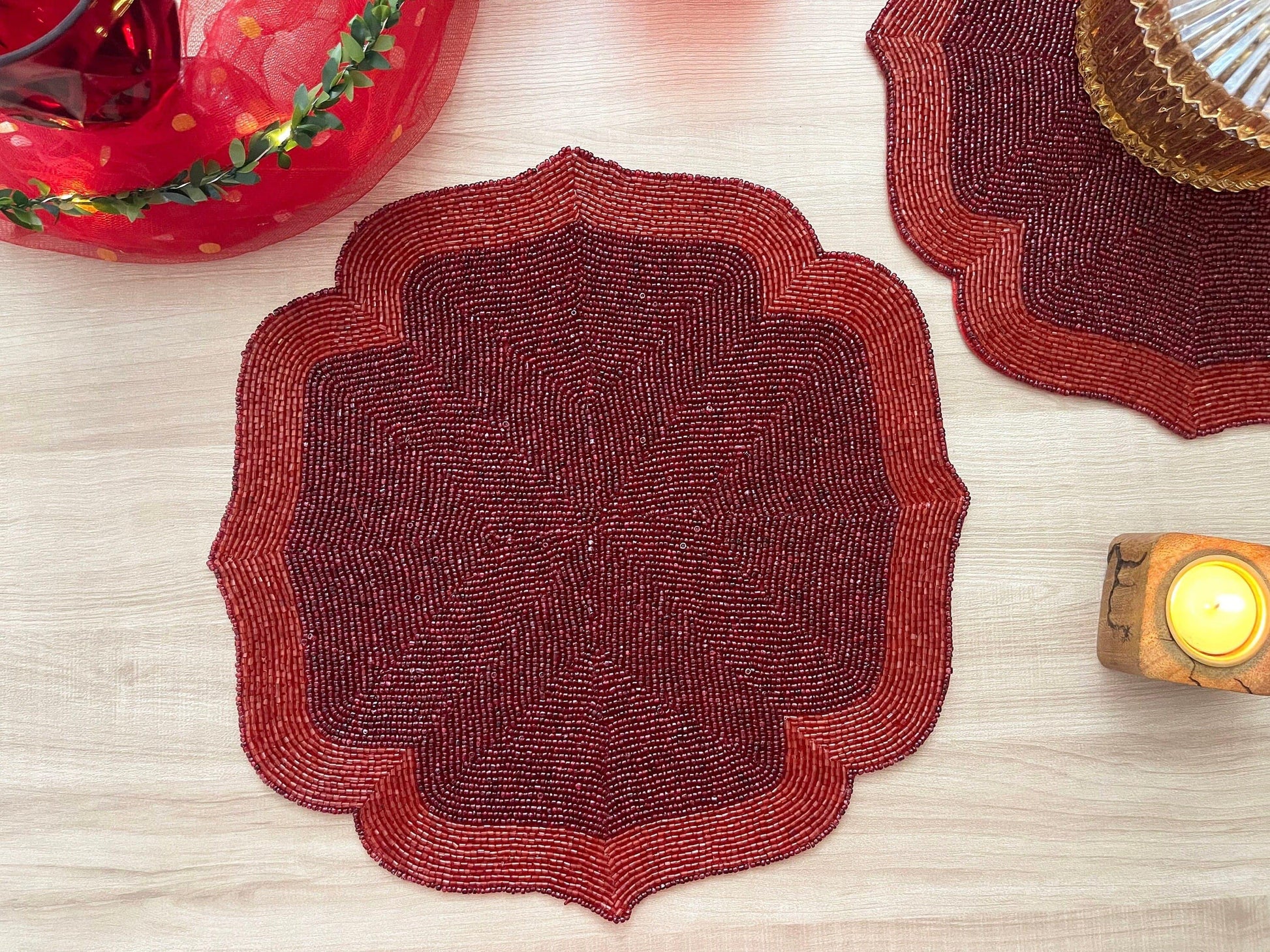 Red Taj Beaded Arch Placemat - MAIA HOMES