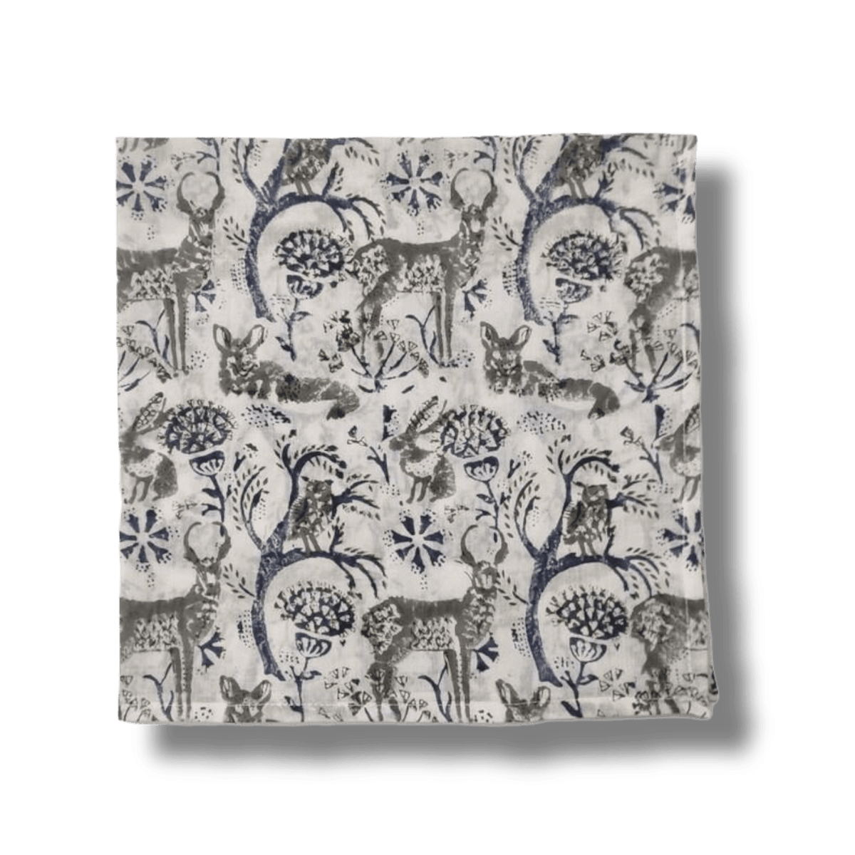 Reindeers in the Forest Block Printed Cotton Napkins