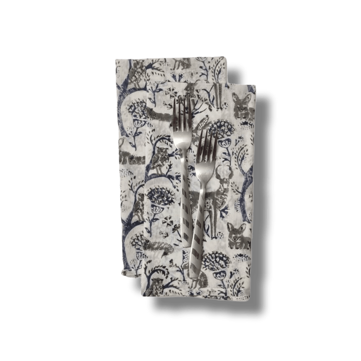 Reindeers in the Forest Block Printed Cotton Napkins