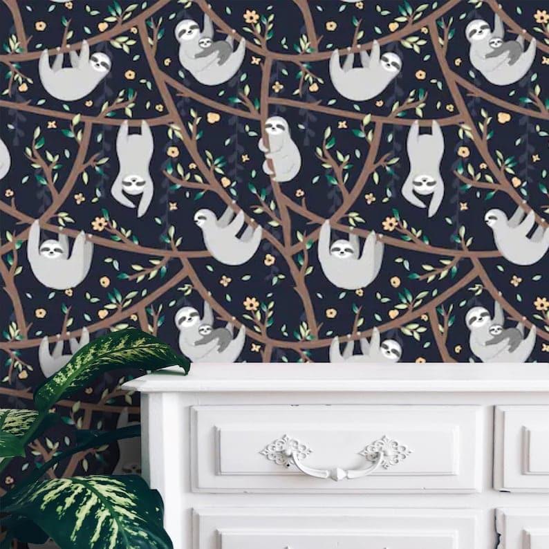 Relaxing Sloths Dark Wallpaper - MAIA HOMES
