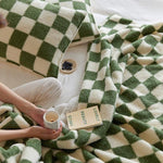 Retro Checkerboard Cozy Sherpa Mini Throw Blanket Green