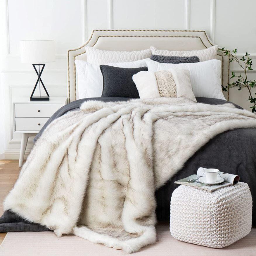 Reversible Dense Fox Faux Fur Throw Blanket