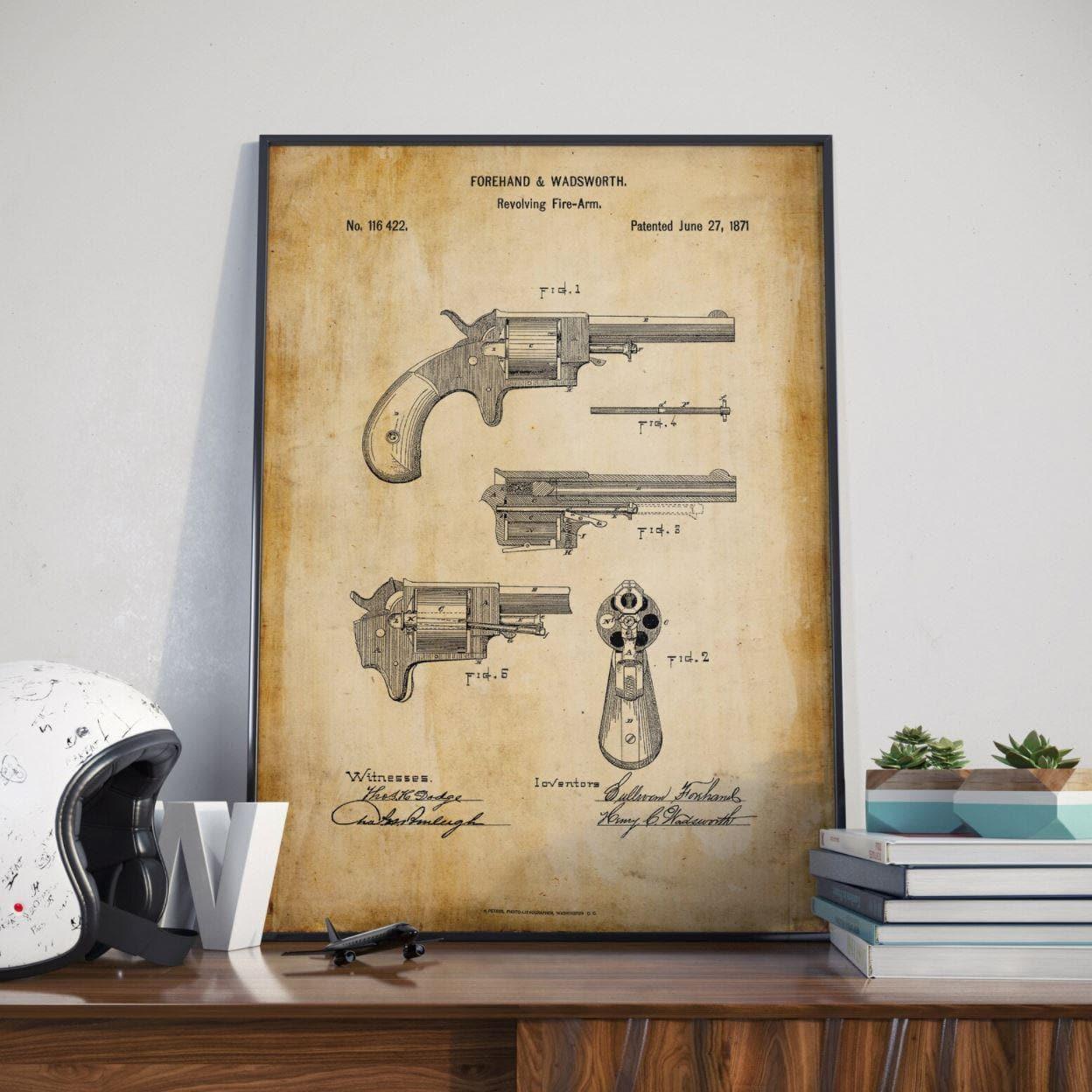 Revolver Gun Vintage Patent Poster Print - MAIA HOMES