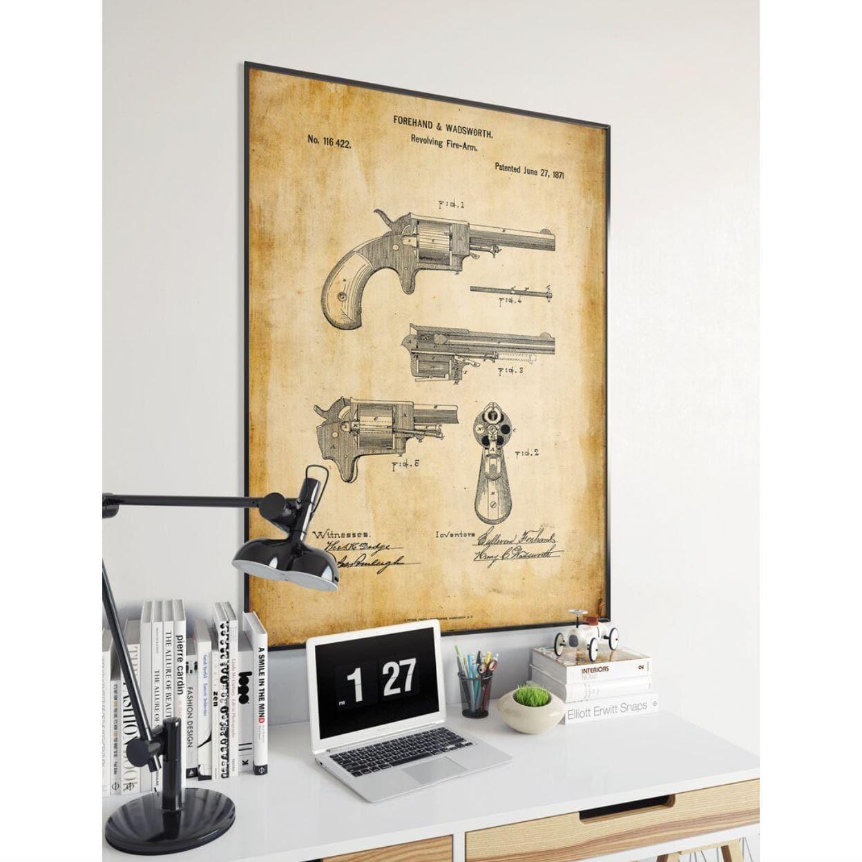 Revolver Gun Vintage Patent Poster Print - MAIA HOMES