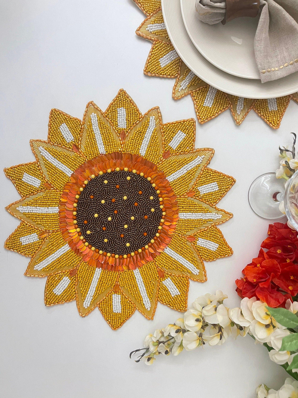 Rising Sunflower Beaded Placemat 6 pcs