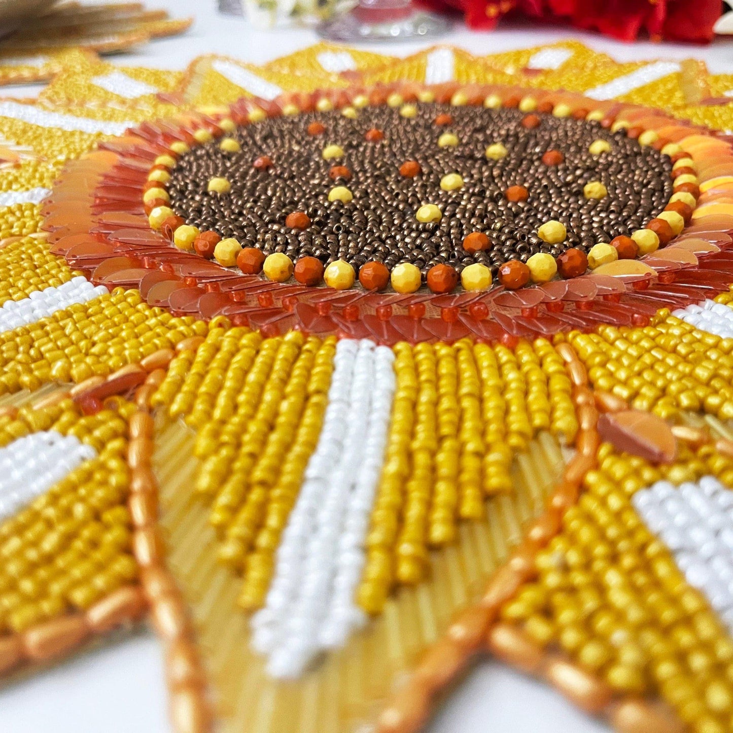 Rising Sunflower Beaded Placemat - MAIA HOMES