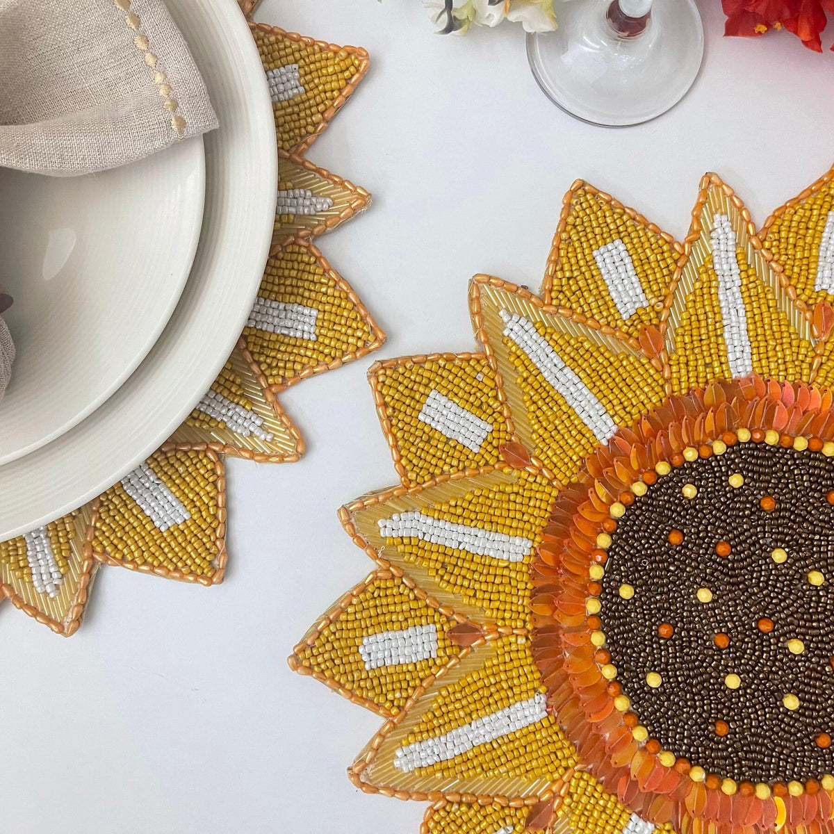 Rising Sunflower Beaded Placemat