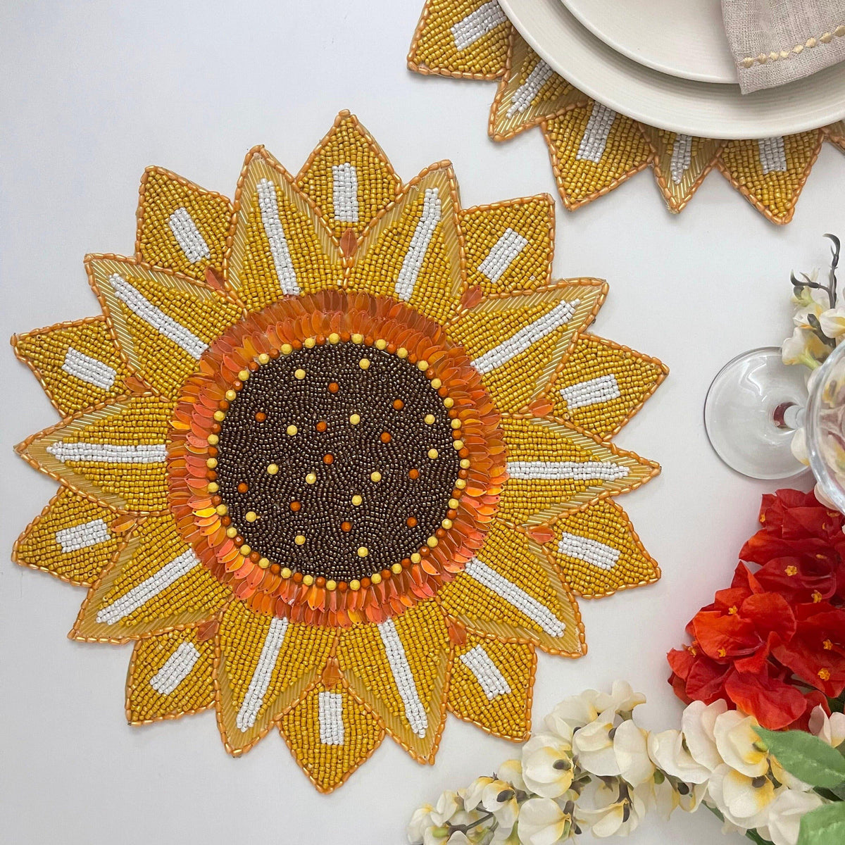 Rising Sunflower Beaded Placemat