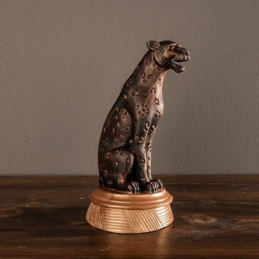 Roaring Dotted Bronze Panther Sculpture