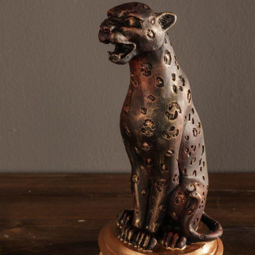 Roaring Dotted Bronze Panther Sculpture