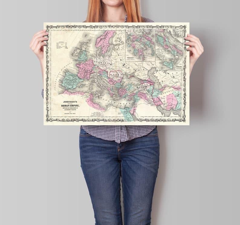 Roman Empire Map Wall Print| 1862 Roman Empire Map