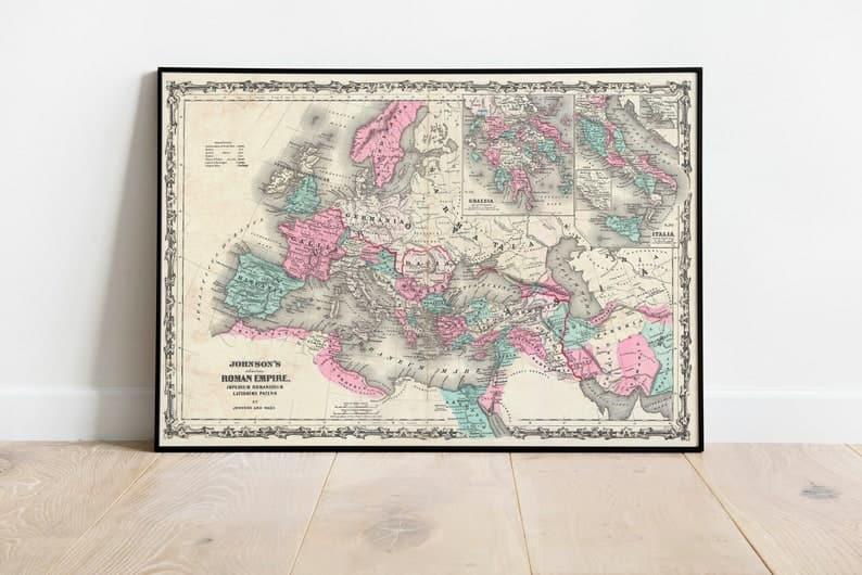 Roman Empire Map Wall Print| 1862 Roman Empire Map